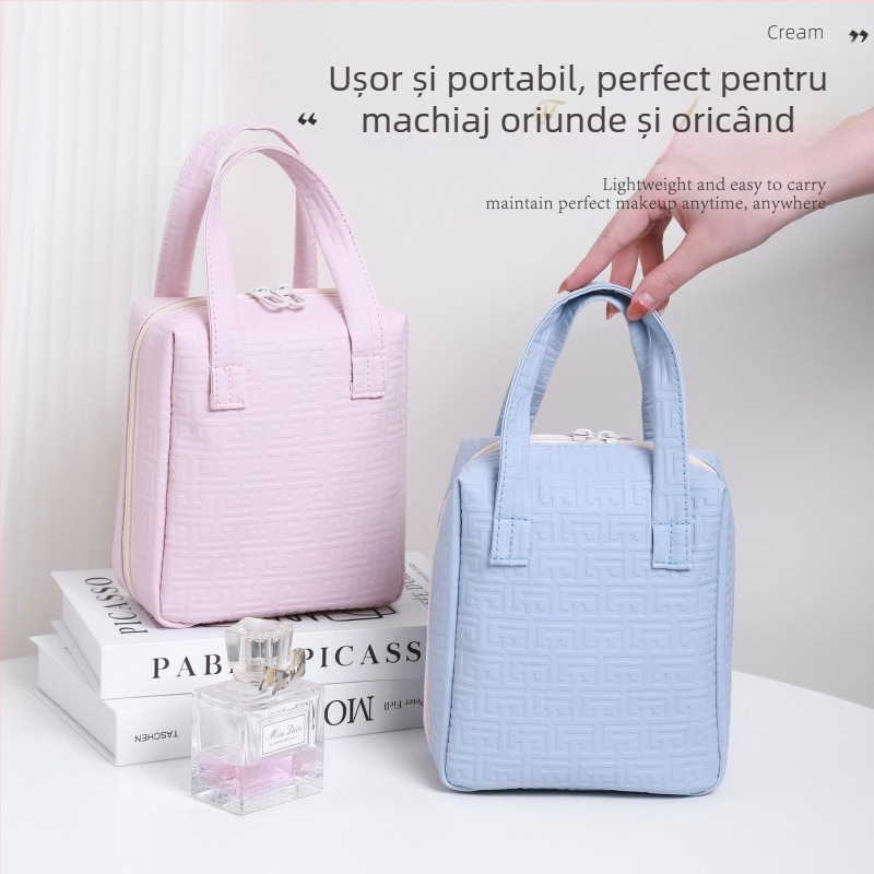 Geantă de toaletă din piele PU, husă cu design de cochilie, capacitate mare pentru călătorii, stil urban minimalist