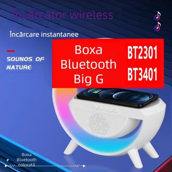 Difuzor Bluetooth, Bluetooth 5.3, baterie încorporată 1200–2000 mAh, 15W ieșire, încărcare fără fir și iluminare ambientală, răspuns în frecvență 100Hz–20kHz