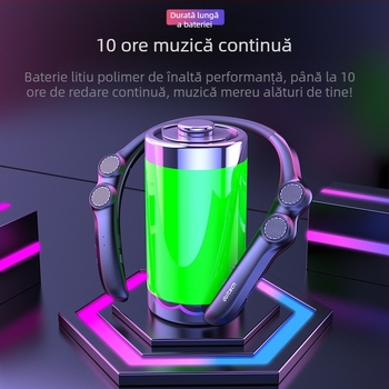 Difuzor Bluetooth pentru gât cu 4 difuzoare, 100 Hz–20 kHz, IPX4 rezistent la apă, rază de acțiune până la 15 m, Bluetooth 5.0