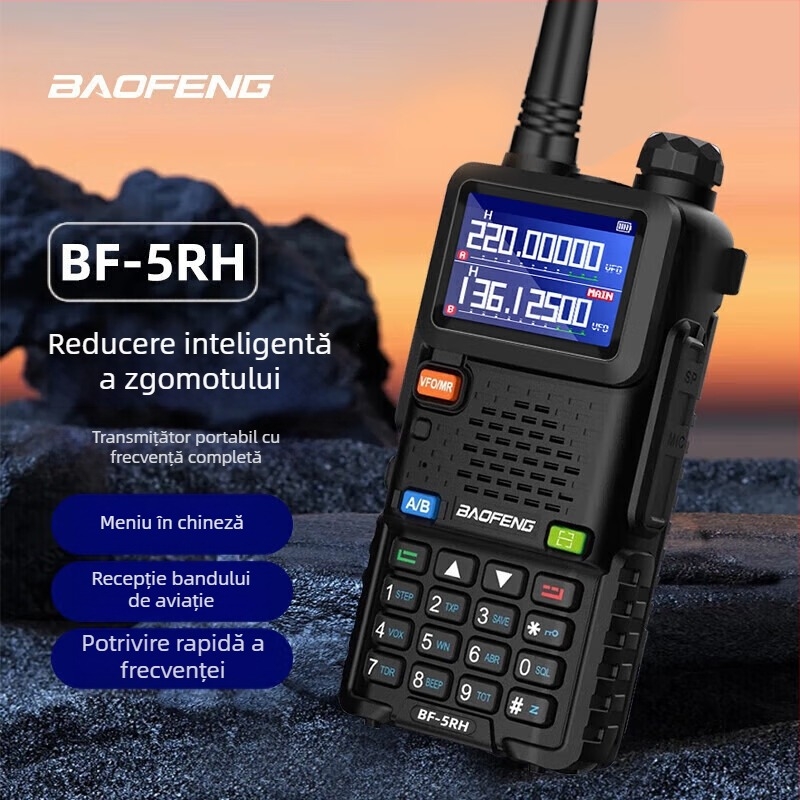 Baofeng UV-5R BF-5RH/M walkie-talkie cu display, frecvențe 136-174/400-520 MHz, 5W, 128 canale, rază 1,5-3 km