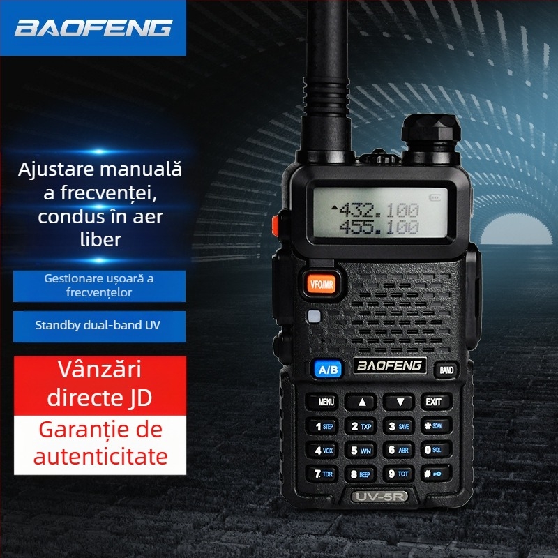 Baofeng UV-5R BF-5RH/M walkie-talkie cu display, frecvențe 136-174/400-520 MHz, 5W, 128 canale, rază 1,5-3 km