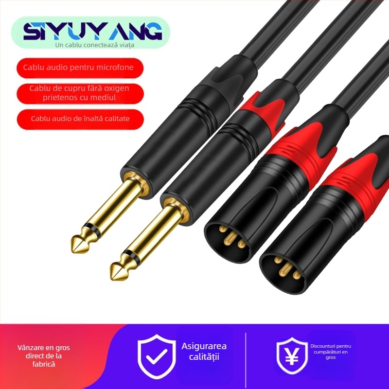 Cablu audio SIYUYANG: XLR femelă către două conectori de 6,35 mm, contacte placate cu aur, miez de cupru, CCC certificat