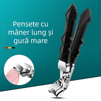 Clește pentru unghii cu mâner lung și cap curbat, din oțel inoxidabil, deschidere mare, pentru manichiură și pedicure