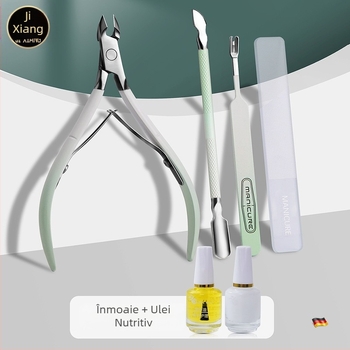 Set de unghii: oțel inoxidabil, foarfecă pentru pielea moartă, cuțit pentru cuticule, instrument de împingere a unghiilor și fișier – kit portabil pentru uz casnic