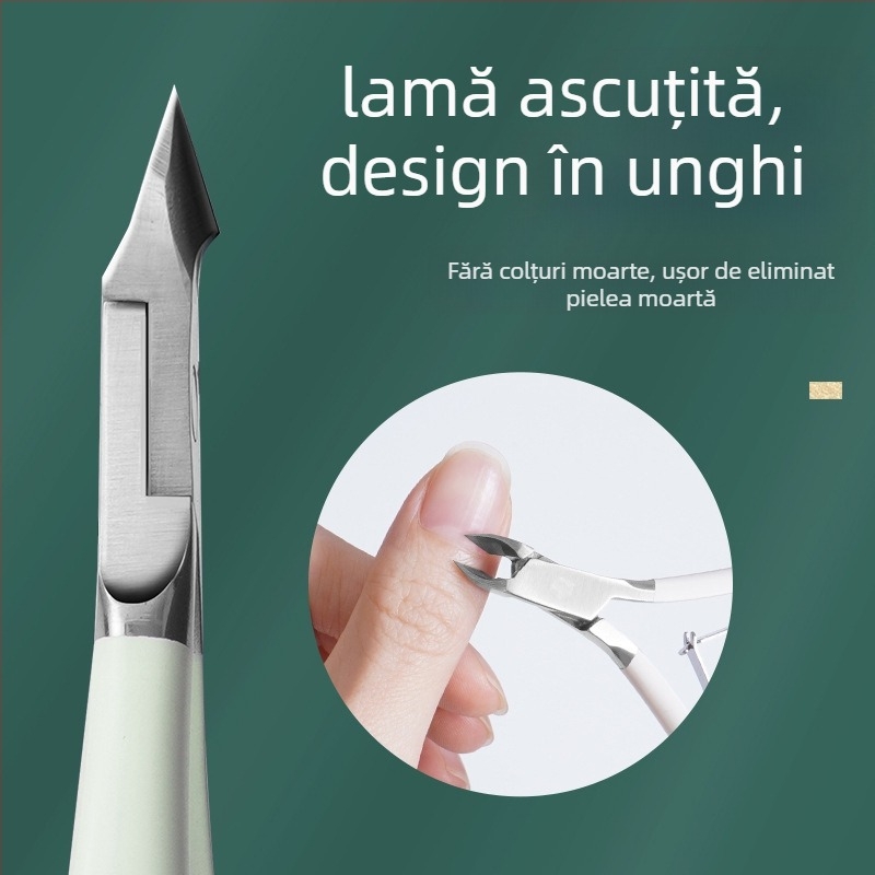 Set de unghii: oțel inoxidabil, foarfecă pentru pielea moartă, cuțit pentru cuticule, instrument de împingere a unghiilor și fișier – kit portabil pentru uz casnic