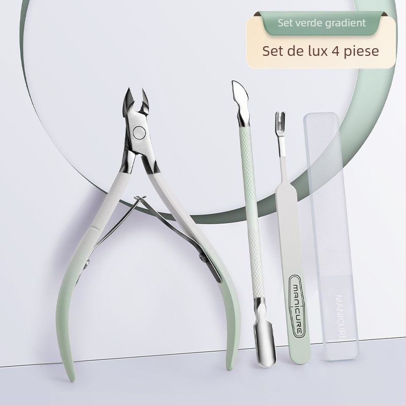 Set de unghii: oțel inoxidabil, foarfecă pentru pielea moartă, cuțit pentru cuticule, instrument de împingere a unghiilor și fișier – kit portabil pentru uz casnic