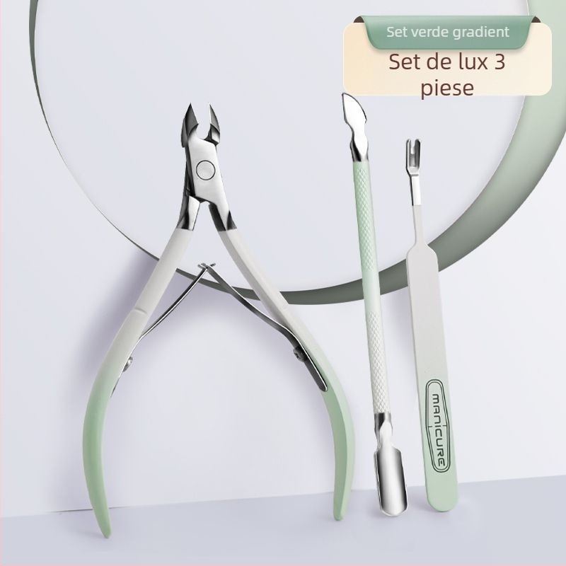 Set de unghii: oțel inoxidabil, foarfecă pentru pielea moartă, cuțit pentru cuticule, instrument de împingere a unghiilor și fișier – kit portabil pentru uz casnic