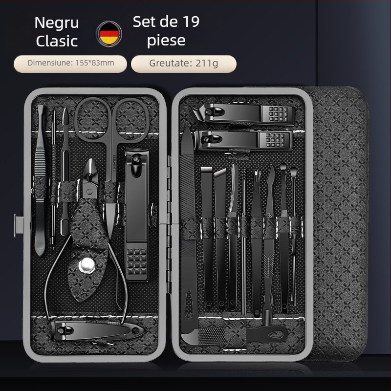 Set de unghii cu 21 de piese, clește pentru cuticule cu deschidere înclinată