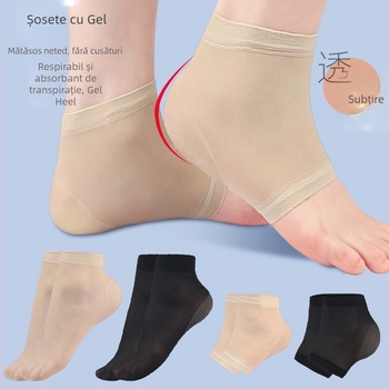 Șosete cu gel la calcai pentru femei – moi, prietenoase cu pielea, respirabile, nylon 70–80%, anti-derapare, cilindru scurt