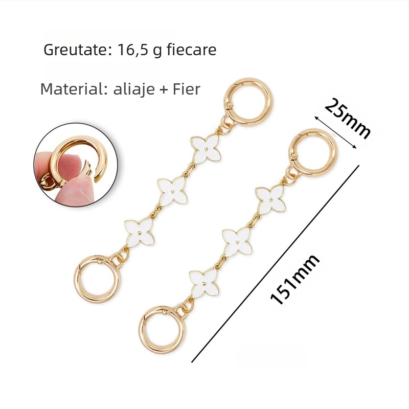 Accesoriu de lanț pentru geantă cu finisaj picurare de ulei, motiv trifoi cu patru foi, metal, Xinhe