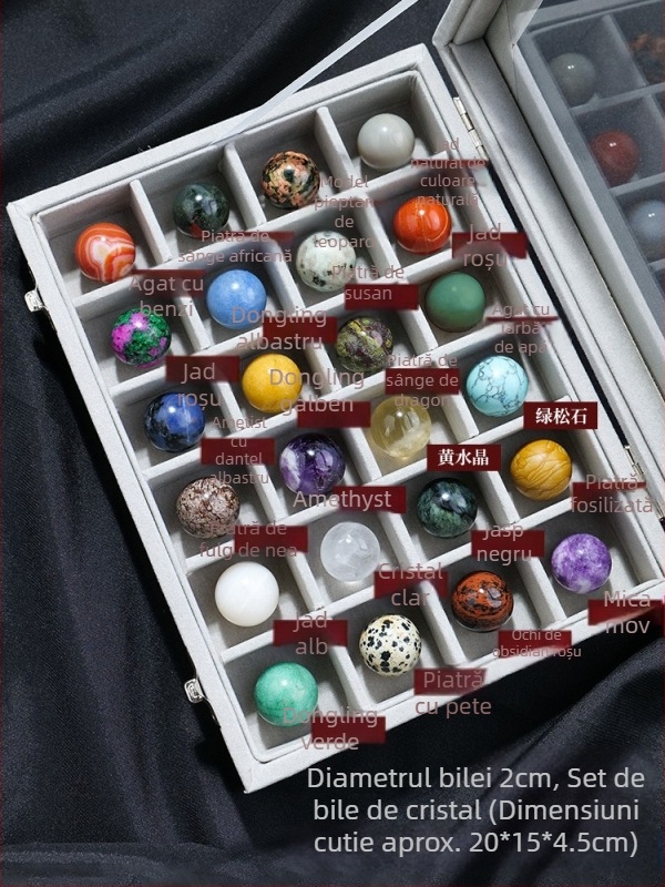 Set de mostre din piatră naturală în sferă de cristal – cristal natural, pietre prețioase, ornament de agățat, cutie cadou, stil modern