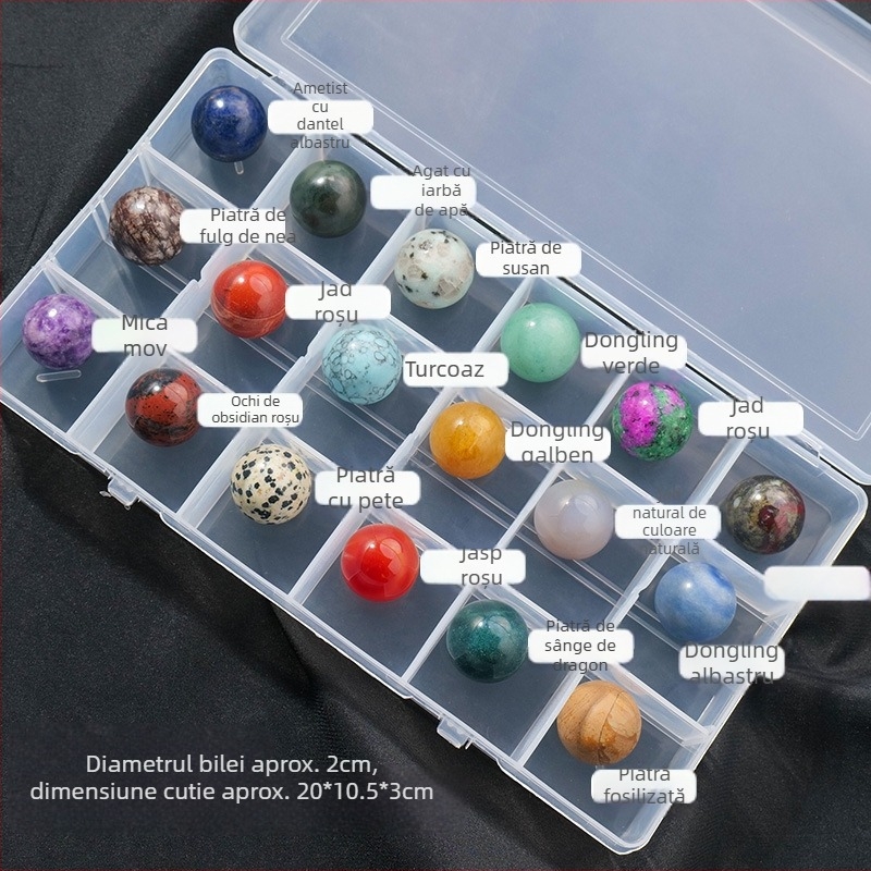 Set de mostre din piatră naturală în sferă de cristal – cristal natural, pietre prețioase, ornament de agățat, cutie cadou, stil modern