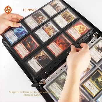 Pagină transparentă pentru album cu 9 celule și 11 găuri; față dublă, material PP, Henwei; compatibilă cu Yu-Gi-Oh TCG și cărți Pokémon