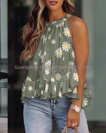 Tricou fără mâneci cu imprimeu, stil urban de relaxare, croială lejeră, lungime 50–65 cm