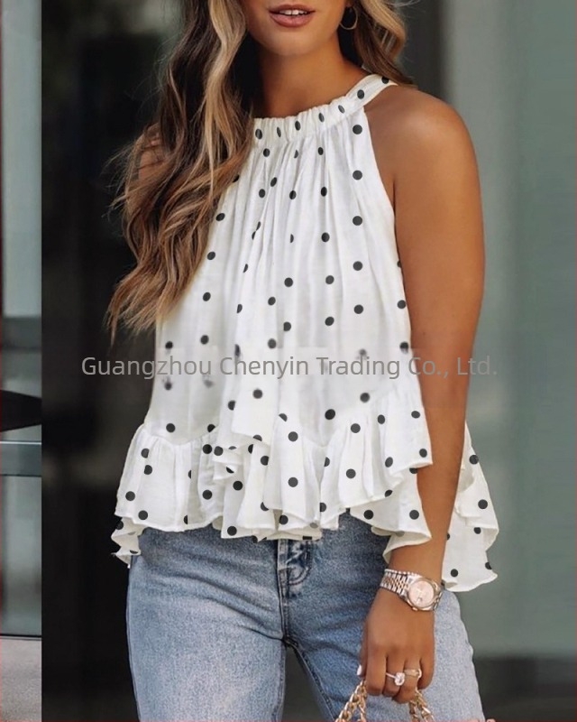 Tricou fără mâneci cu imprimeu, stil urban de relaxare, croială lejeră, lungime 50–65 cm