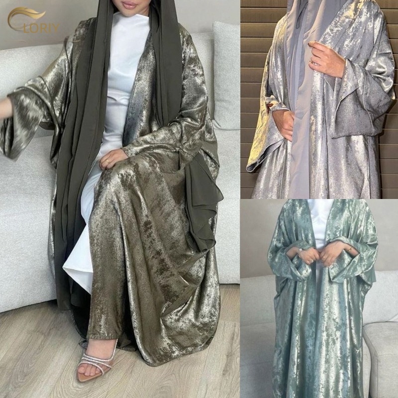 LORIYA Abaya cu mâneci lungi, rochie din poliester, formare la temperaturi înalte, poliester 95%+, lungime lungă (vara 2024)