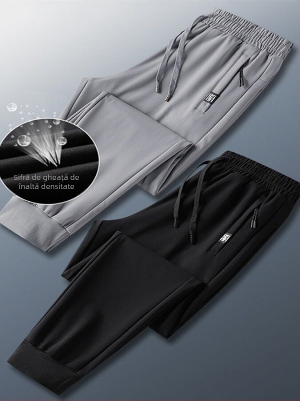 Pantaloni bărbați de vară din nailon și spandex (75% nailon, 25% spandex), croială lejeră, drept, absorbție a umezelii, talie înaltă