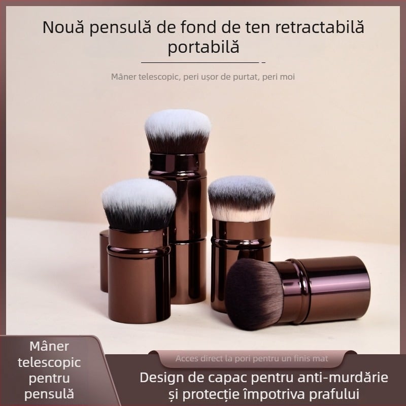 Phantom pensulă de fond de ten retractabilă, păr sintetic, mâner metalic, geantă, ambalaj unic