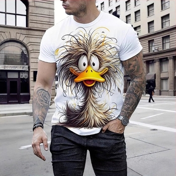 Tricou T-shirt cu imprimeu 3D animal de pluș — tigru, guler rotund, mâneci scurte, croială liberă, poliester, vară