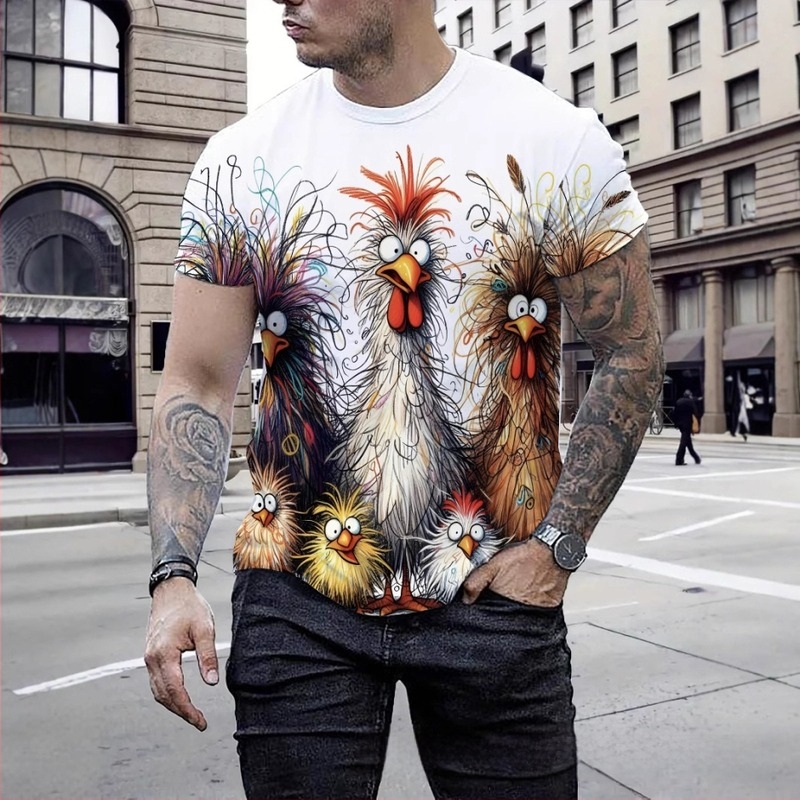Tricou T-shirt cu imprimeu 3D animal de pluș — tigru, guler rotund, mâneci scurte, croială liberă, poliester, vară