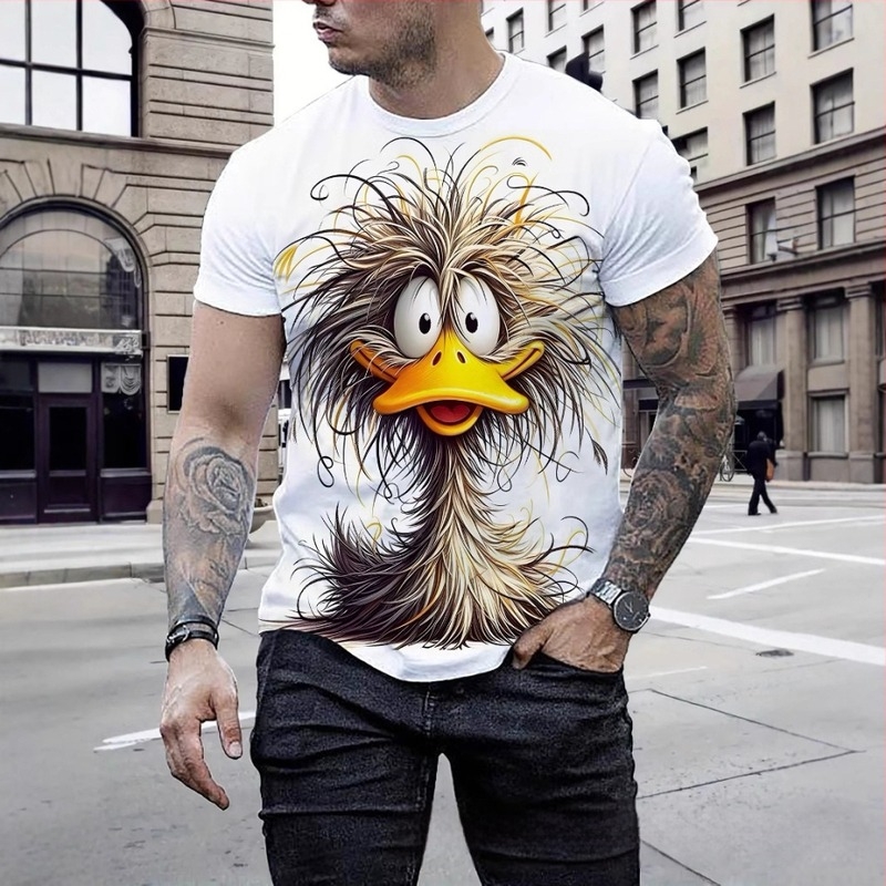 Tricou T-shirt cu imprimeu 3D animal de pluș — tigru, guler rotund, mâneci scurte, croială liberă, poliester, vară