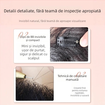 Perucă pentru femei cu breton mijlociu, croită manual, fibră rezistentă la temperatură, aspect realist