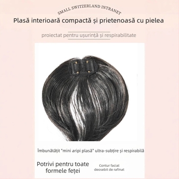 Perucă pentru femei cu breton mijlociu, croită manual, fibră rezistentă la temperatură, aspect realist