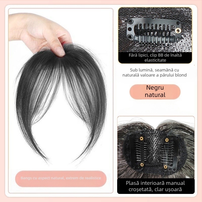 Perucă pentru femei cu breton mijlociu, croită manual, fibră rezistentă la temperatură, aspect realist