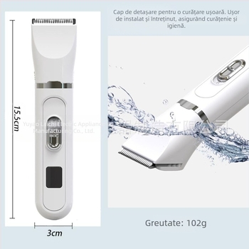 Mașină de tuns electrică pentru animale de companie, cu afișaj LCD, instrument de îngrijire 4 în 1, corp din plastic, pentru câini
