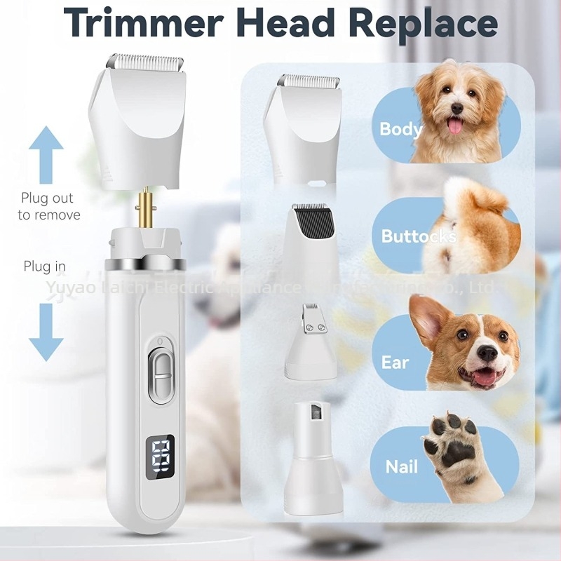 Mașină de tuns electrică pentru animale de companie, cu afișaj LCD, instrument de îngrijire 4 în 1, corp din plastic, pentru câini