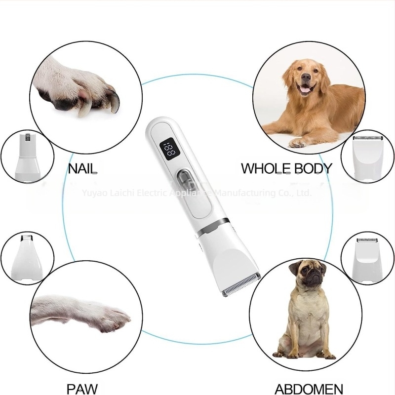 Mașină de tuns electrică pentru animale de companie, cu afișaj LCD, instrument de îngrijire 4 în 1, corp din plastic, pentru câini