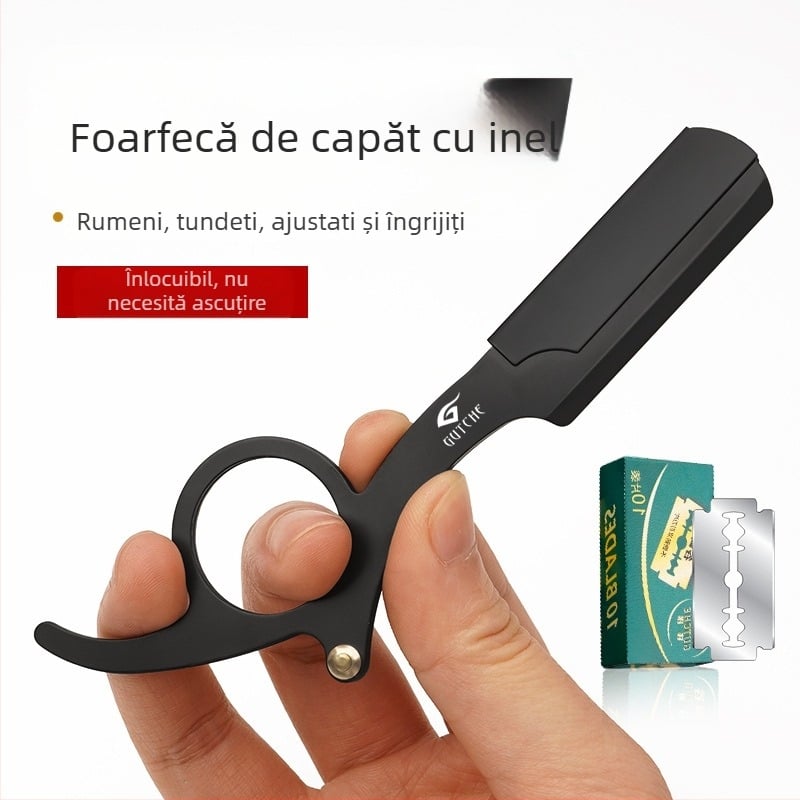 Fanru razor manual din oțel inoxidabil, stil vintage barber, lamă dublă și suport pentru lamă