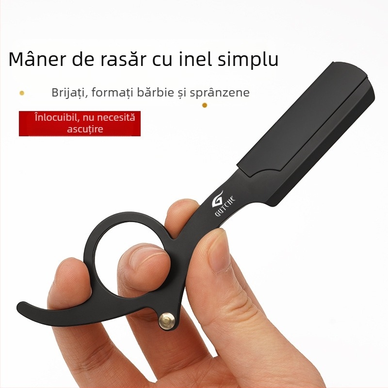 Fanru razor manual din oțel inoxidabil, stil vintage barber, lamă dublă și suport pentru lamă