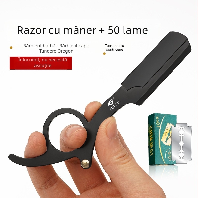Fanru razor manual din oțel inoxidabil, stil vintage barber, lamă dublă și suport pentru lamă