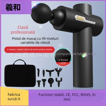 Pistol de masaj pentru gât – motor fără perii, 5+ viteze, 6+ capete, baterie încorporată 1000–1200mAh, autonomie 3–6h, zgomot redus