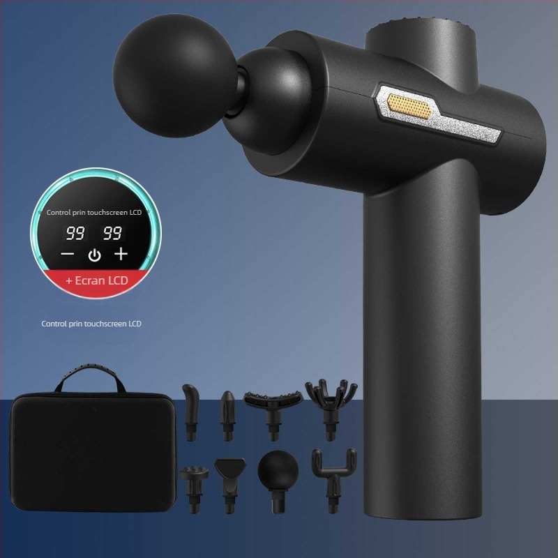 Pistol de masaj pentru gât – motor fără perii, 5+ viteze, 6+ capete, baterie încorporată 1000–1200mAh, autonomie 3–6h, zgomot redus