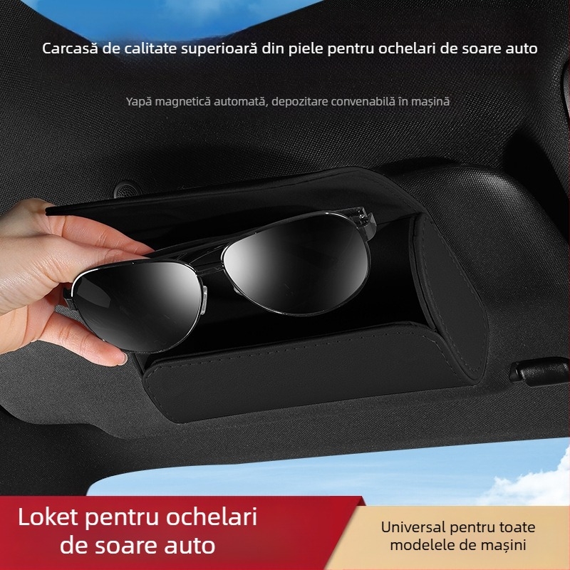 Cutie pentru ochelari auto din PU leather, cu montură la parasolar – spațiu pentru ochelari, bilete și carduri, utilizare duală pentru mașină și casă, personalizabil