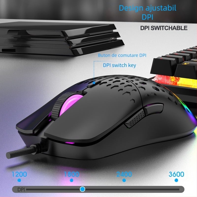 RAIKU G701 mouse de joc USB, 6 butoane, cablu împletit 1,5 m