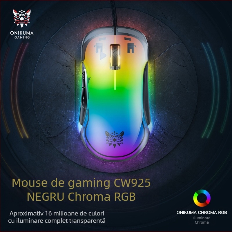 ONIKUMA mouse gaming cu fir, 12800 DPI, 7 butoane, USB, reglare rezoluție în 6 trepte, cablu de 1,6 m, design ergonomic