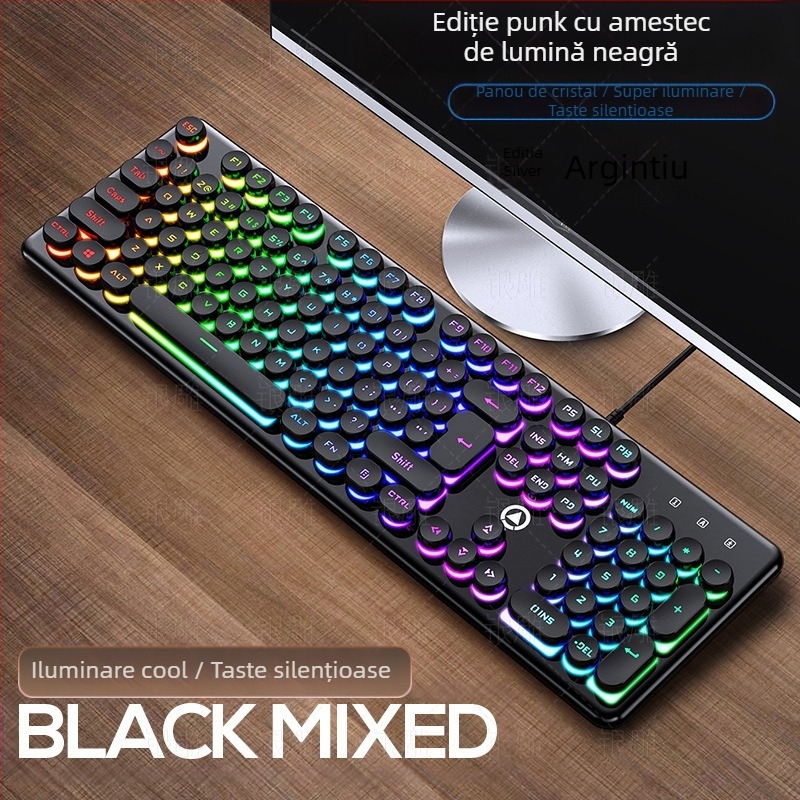 Silver Carving V7 tastatură cu senzație mecanică, cablat USB, 104 taste, iluminare Crater arhitectură