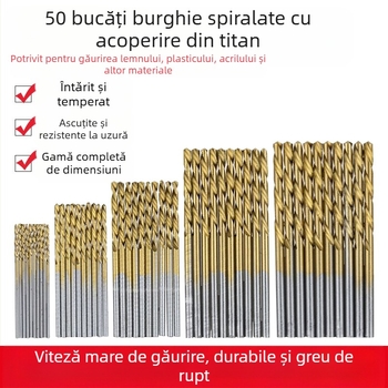 Set de burghiu spirale cu strat titan pentru lemn, 50 buc., mâner drept, pentru bormașină electrică