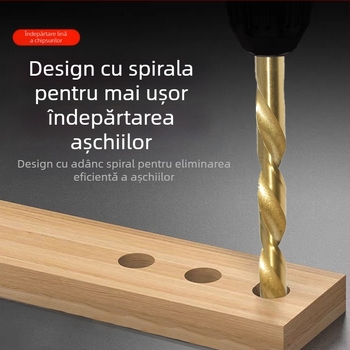 Set de burghiu spirale cu strat titan pentru lemn, 50 buc., mâner drept, pentru bormașină electrică