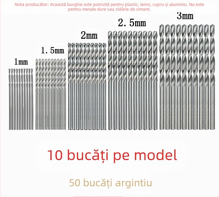 Set de burghiu spirale cu strat titan pentru lemn, 50 buc., mâner drept, pentru bormașină electrică
