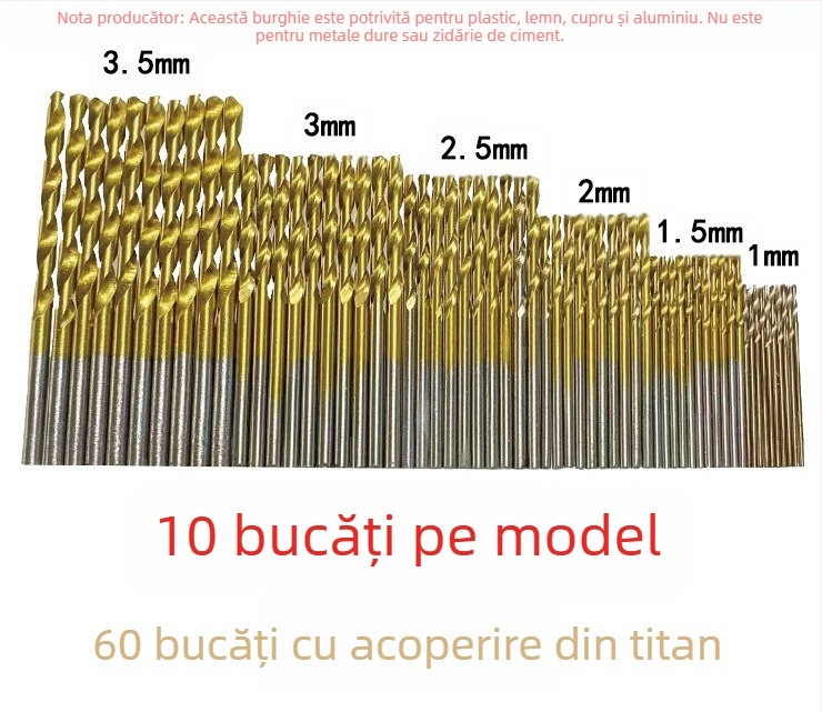 Set de burghiu spirale cu strat titan pentru lemn, 50 buc., mâner drept, pentru bormașină electrică