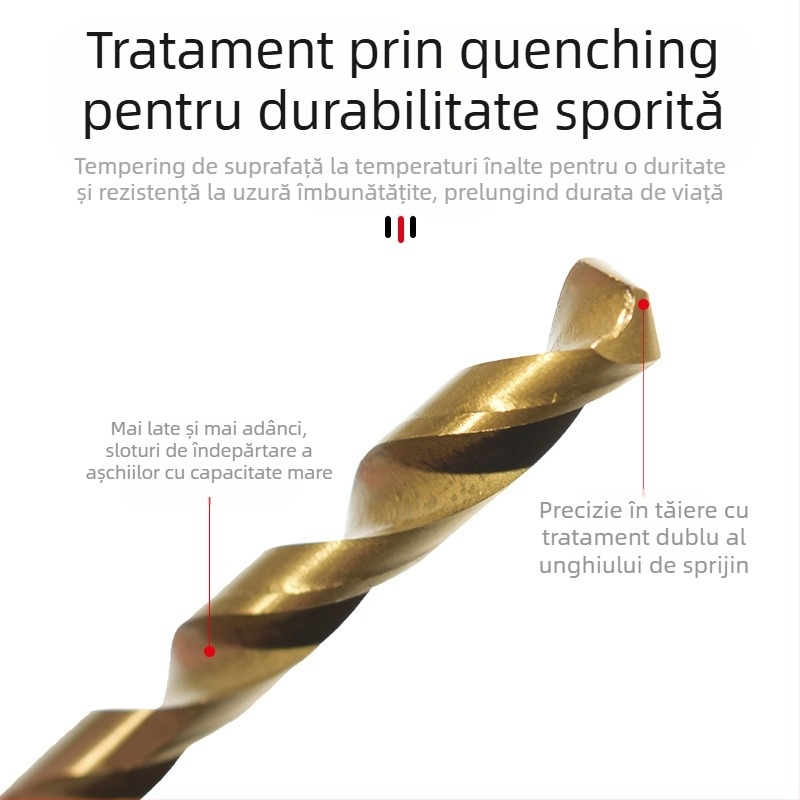 Set de burghiu spirale cu strat titan pentru lemn, 50 buc., mâner drept, pentru bormașină electrică