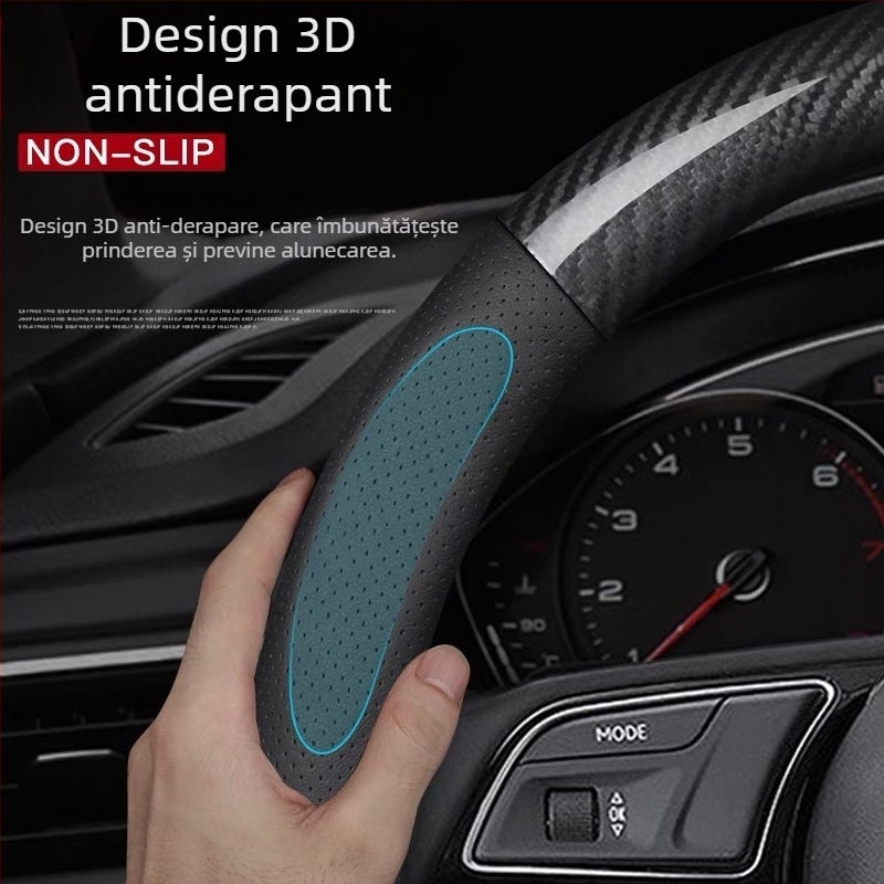 Husă de volan ultra-subțire, Antiderapant tip D, Absorbantă la transpirație, Universală pentru toate anotimpurile, Suprafață din fibre sintetice