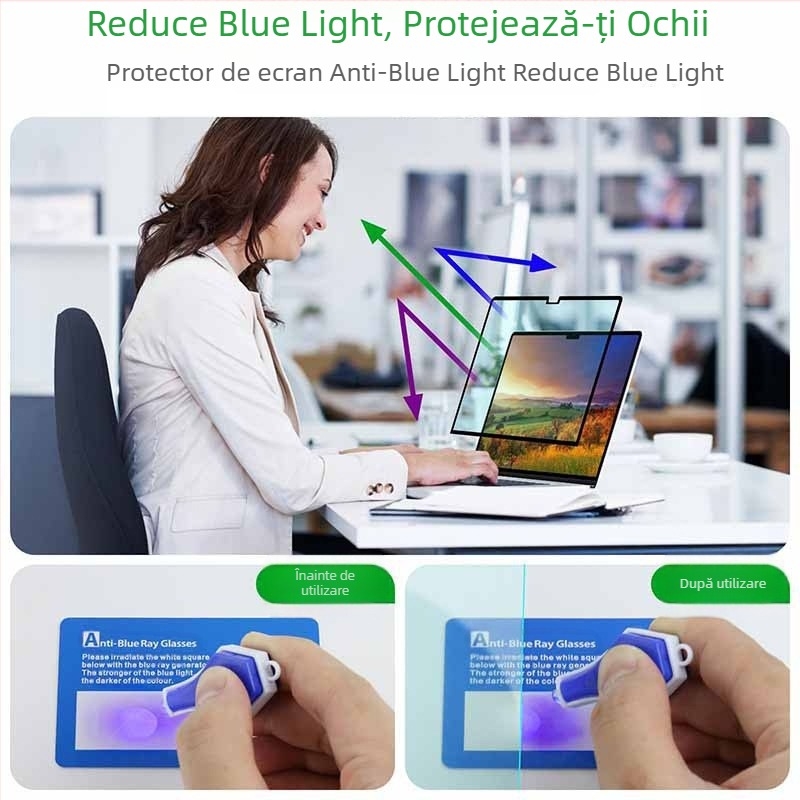 Film magnetic anti-lumină albastră pentru MacBook Pro, finisaj mat anti-reflexie, PET în trei straturi, tratament de suprafață, compatibil cu MacBook Pro