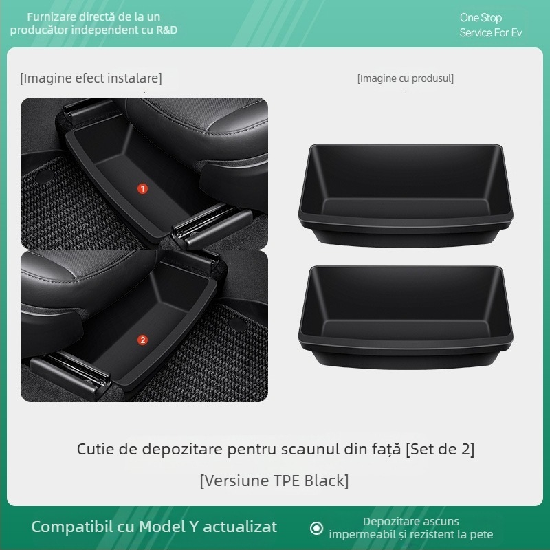 Cutie de depozitare sub banchetă pentru Tesla Model Y — organizator din plastic impermeabil pentru partea inferioară a scaunului