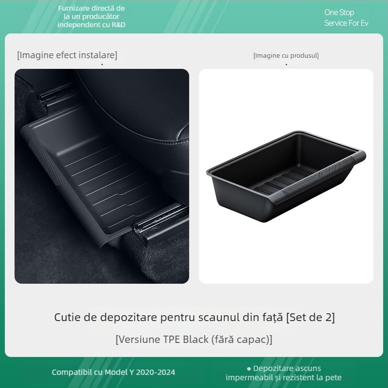 Cutie de depozitare sub banchetă pentru Tesla Model Y — organizator din plastic impermeabil pentru partea inferioară a scaunului