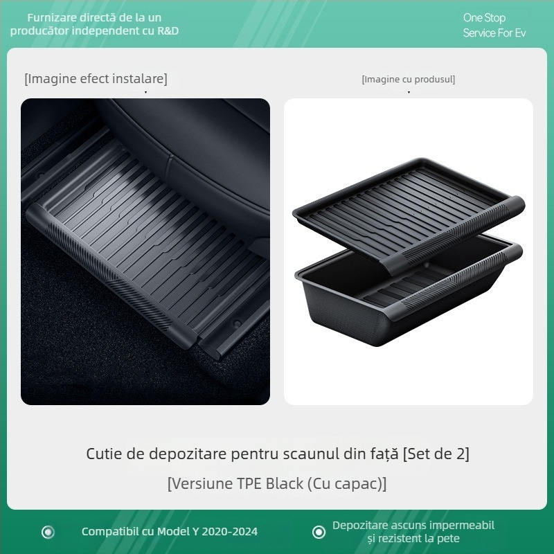 Cutie de depozitare sub banchetă pentru Tesla Model Y — organizator din plastic impermeabil pentru partea inferioară a scaunului
